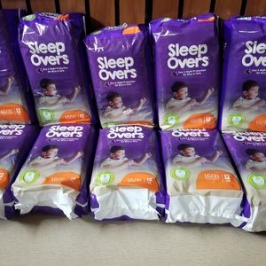 10 PACKS OF SLEEP OVERS DISPOSABLE DIAPERS L/XL